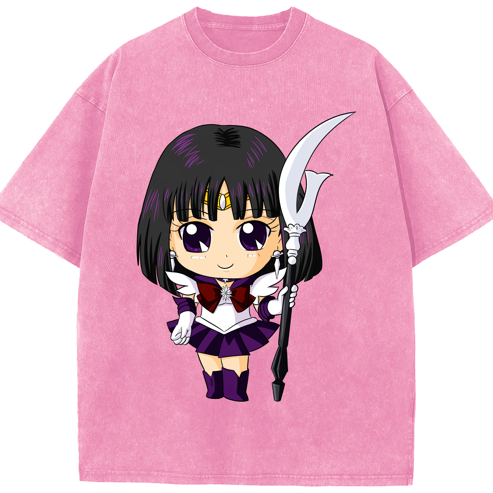 （画像用） 美少女戦士セーラームーン 土萠ほたる Sailor Moon Tomoe Hotaru （セーラーサターン；Sailor Saturn） 綿100% ヴィンテージ風 半袖Tシャツ（フロントプリント）